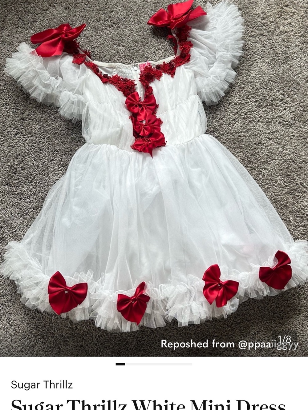 Sugar Thrillz White Dress with Red Bow Accents